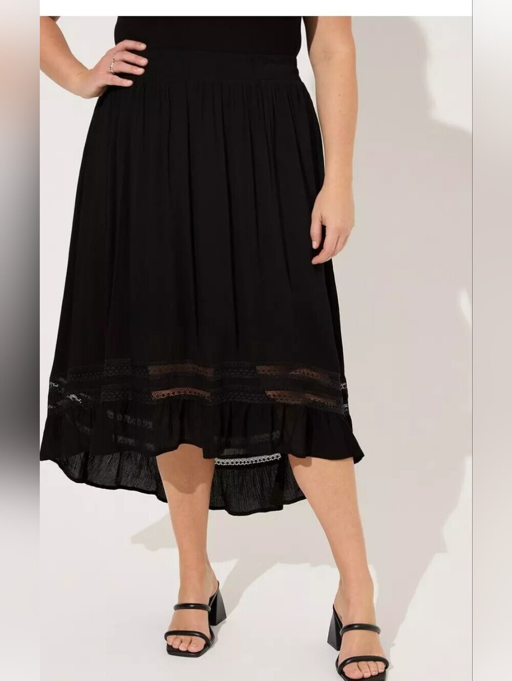 Torrid Black Ruffled Lace High-Low Skirt Size 2 (2X)